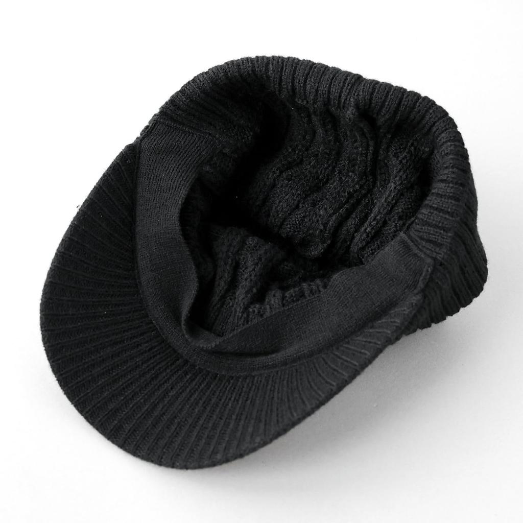 AVIREX Cable Knit Cap with and Winter Knit 023 Loose-Fit Brim, Men's Women's Cap, Black,