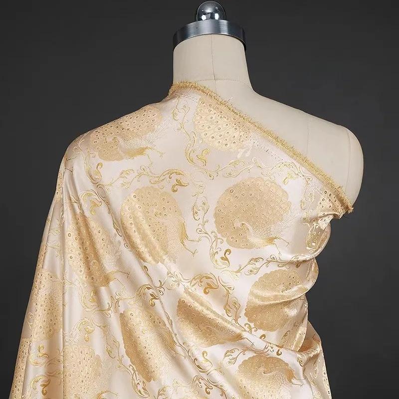 100x150cm Brocade Jacquard Fabric Peacock Print Weaving Fabric Gold Gilded Sparkling for DIY Dress Skirt Jacket Pant Design