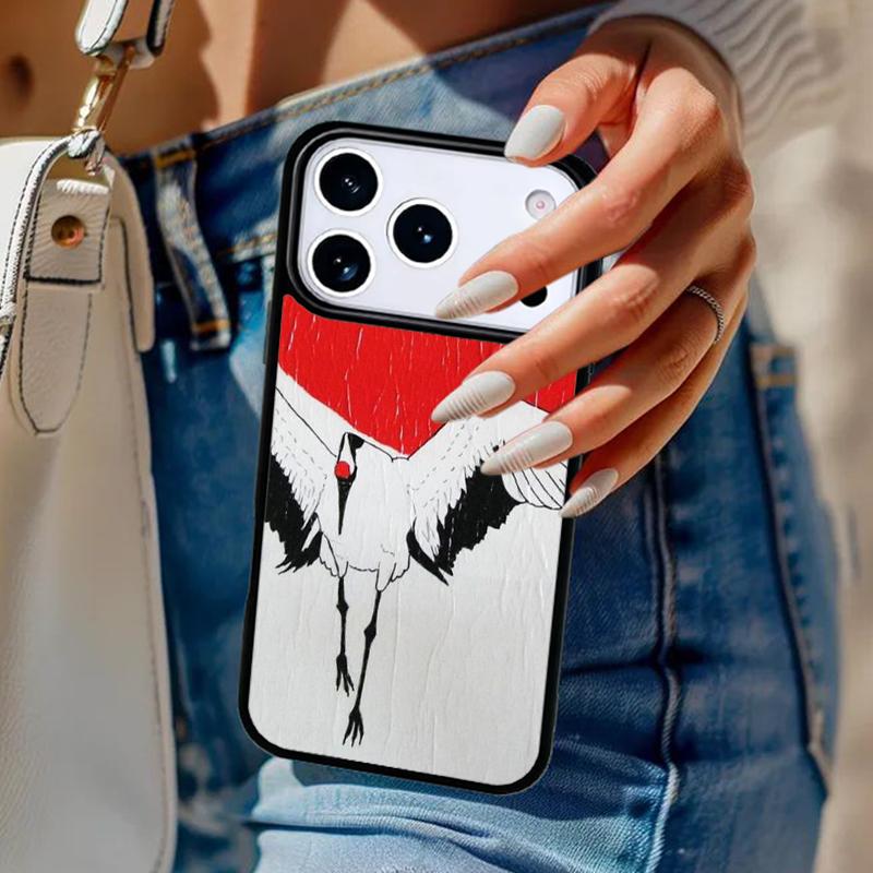 Red Sun Japanese Flying Crane Phone Case For iPhone 17 Air 14 15 13 12 Max Cover For Apple 16e 11 Pro Max Plus Coque