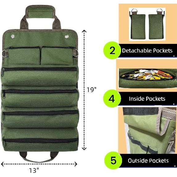 Tool Bag Organizers, Portable Tool Storage with 2 Detachable Tool Pouch, Heavy Duty Tool Organizer for Men Small Tool Bag with Strap for Electrician,