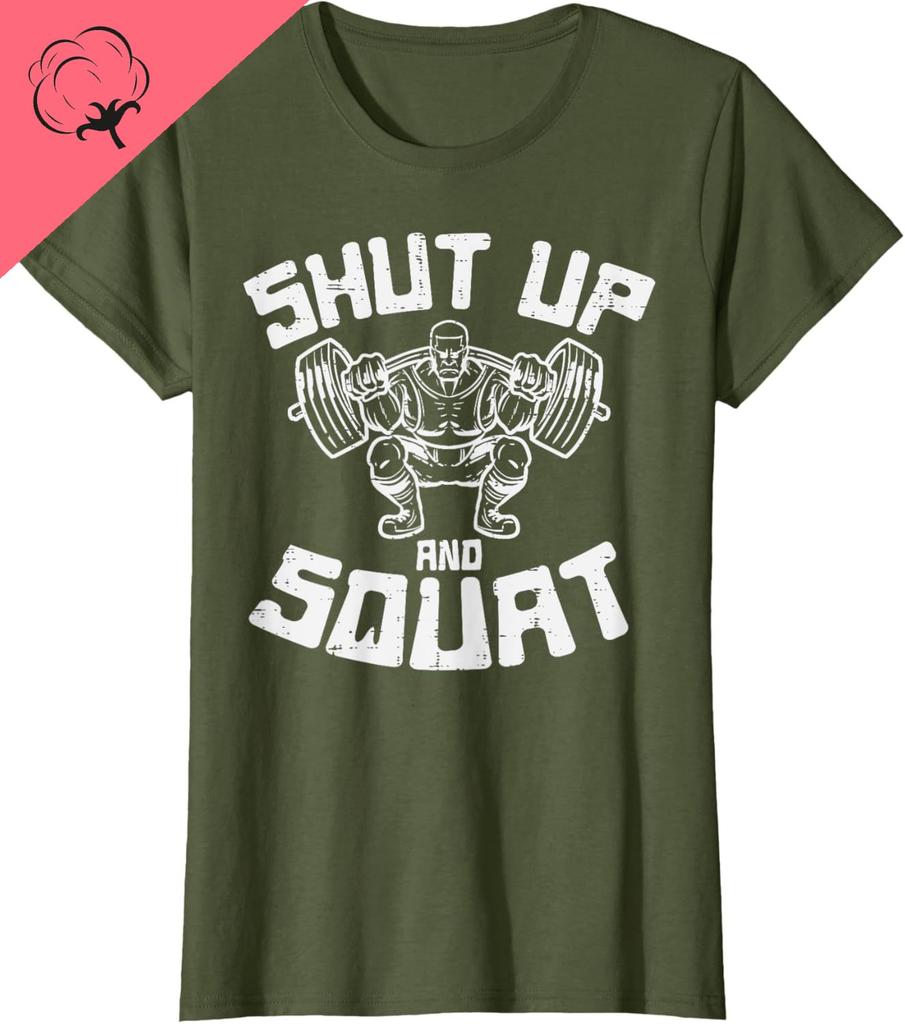 Unisex Women Cotton TShirt Workout Shut Up Squat Funny Gym Powerlift Leg Day Short Sleeve Oneck Sport Tops Camisa Top