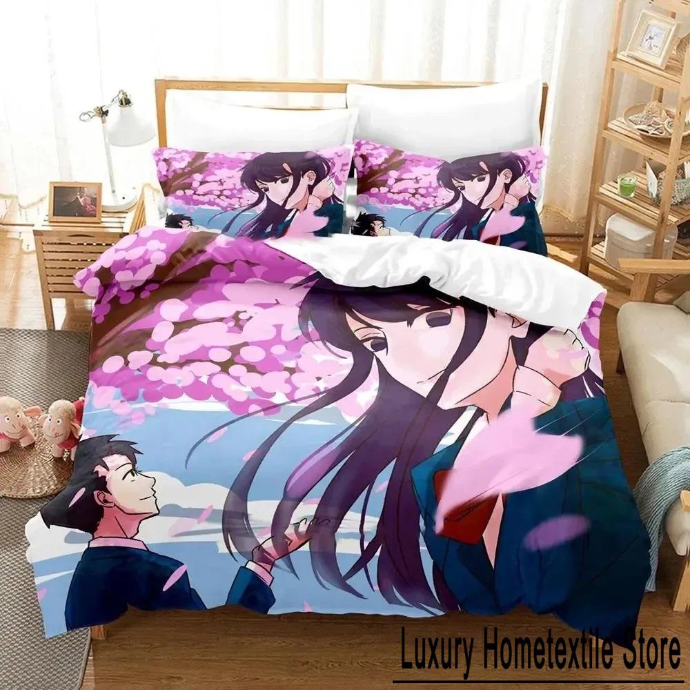 Anime Komi Can't Communicate Bedding Set Duvet Cover Bed Set Quilt Cover Pillowcase Comforter King Queen Size Boys Adult
