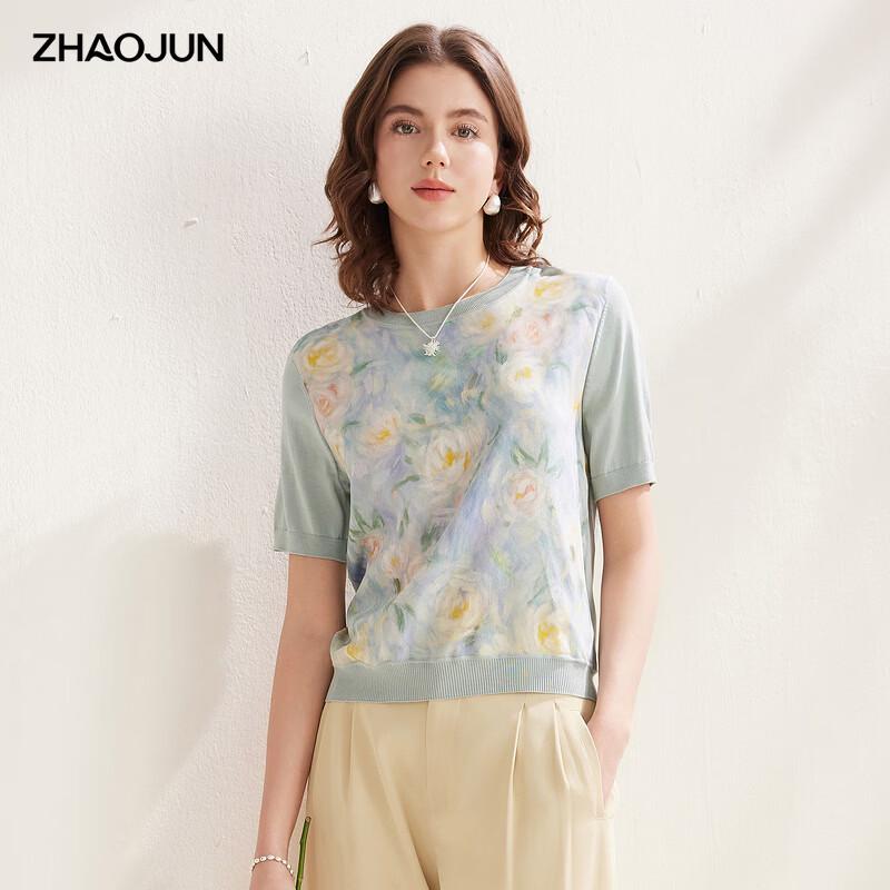 Women's Mulberry Silk Blend Floral Print Short-Sleeve T-Shirt