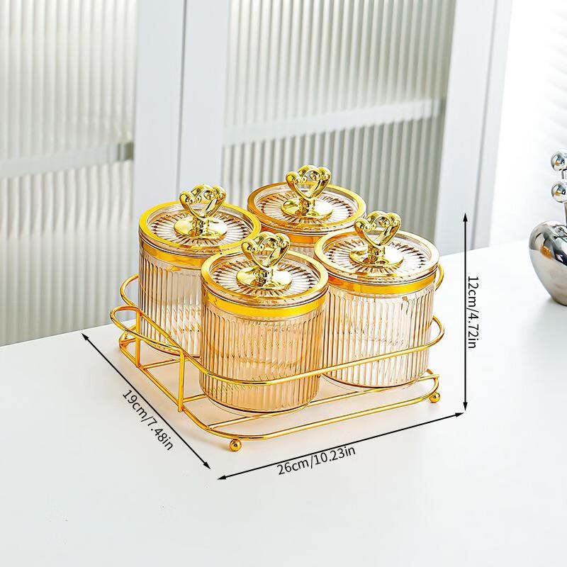 LISM Набор из 4 янтарных герметичных банок для хранения продуктов с золотой подставкой