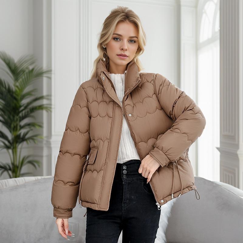 

GMXIA Женские винтажные повседневные однотонные принтованные куртки и пальто с длинным рукавом и стойкой на осень-зиму XXL кофейный