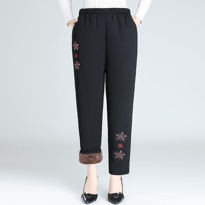Middle-aged elderly women winter velvet thickened lamb wool pants mother warm cotton pants wear loose grandma trousers