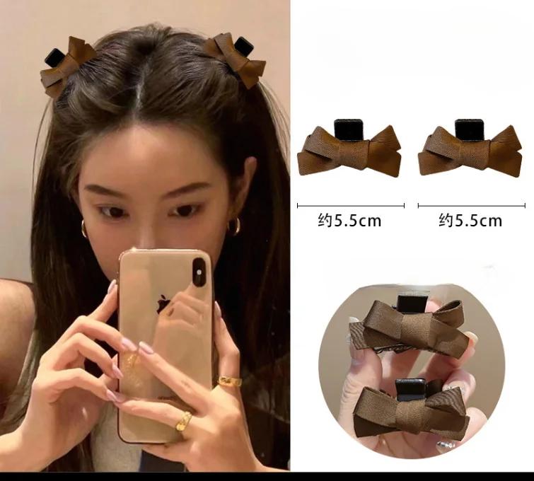 

2 шт./набор Маленькая двухслойная атласная заколка-бант для волос для женщин, девушек, корейская милая, черная, красная, заколка-краб для челки, заколки для волос, аксессуары для волос