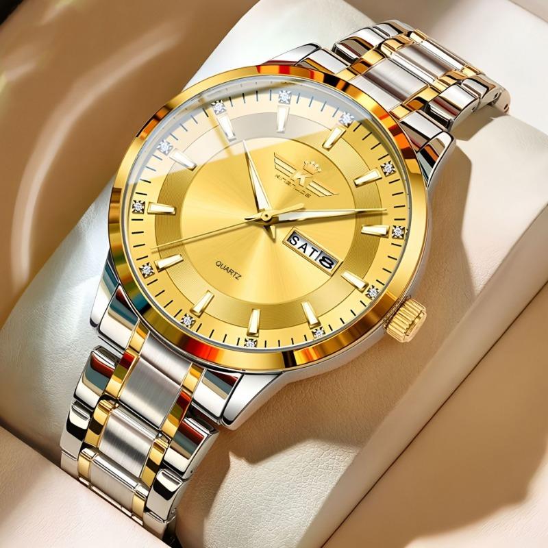 Top Brand New Men's Steel Band Waterproof Quartz Double Calendar Watch Luminous Scale Cross-Business Wristwatch