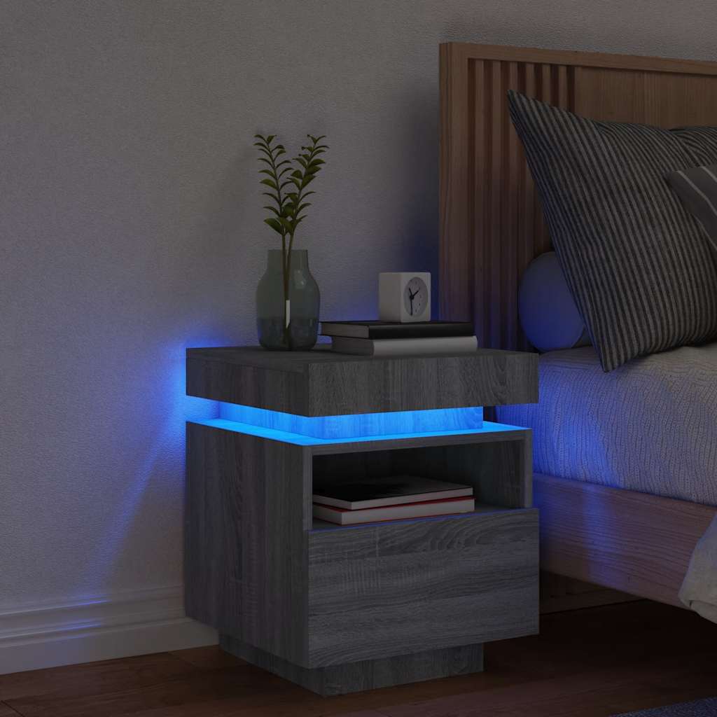 Nightstand with LED Lights Grey Sonoma 40 x 39 x 48.5 cm