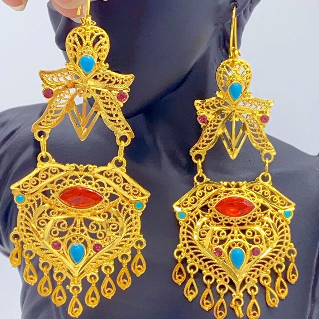 Elegant Trend Indian Jhumka Earrings Gold Plated Geometric Dangle Jewelry Accessory for Trendy Women Stylish Outfits