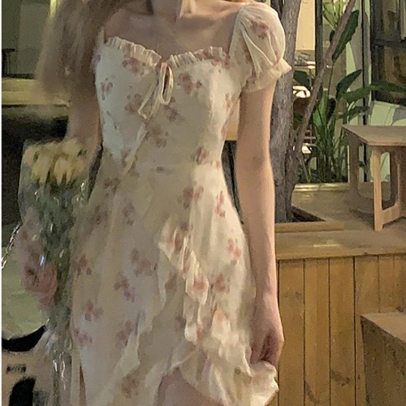

Элегантное платье с короткими рукавами с цветочным принтом, женское повседневное летнее сексуальное вечернее платье 2022 года, корейское модное пляжное винтажное платье миди