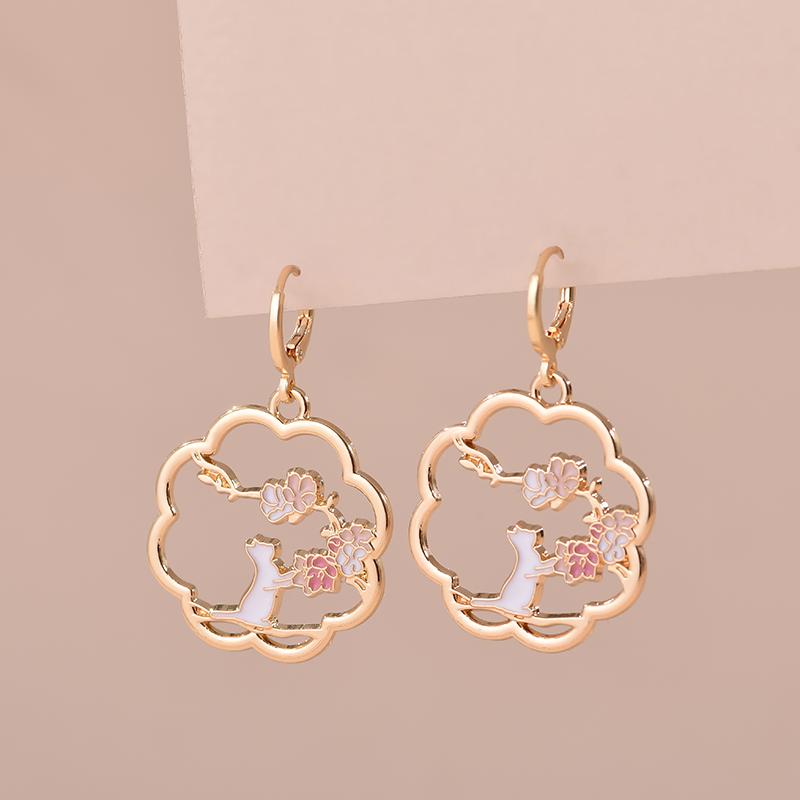 Colorful Aesthetic Animal Cat Rabbit Koi Dragon Earrings For Women Girls Enameled Delicate Gold Color Hoop Earrings Jewelry Gift