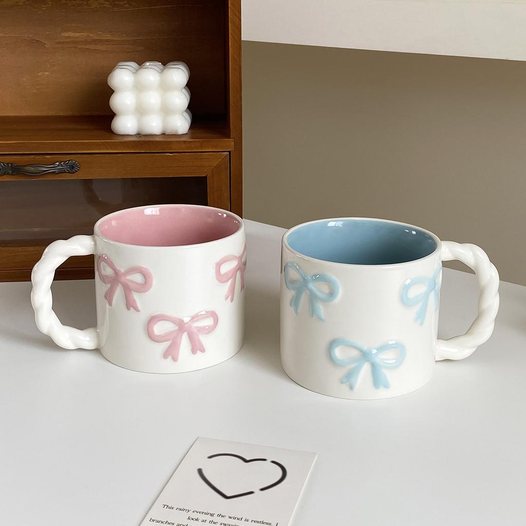 Pink Ceramic Mug with Bowknot, Suitable for Home Decor Drinkware, Drinking Cup for Kitchen, Living Room, Bedroom