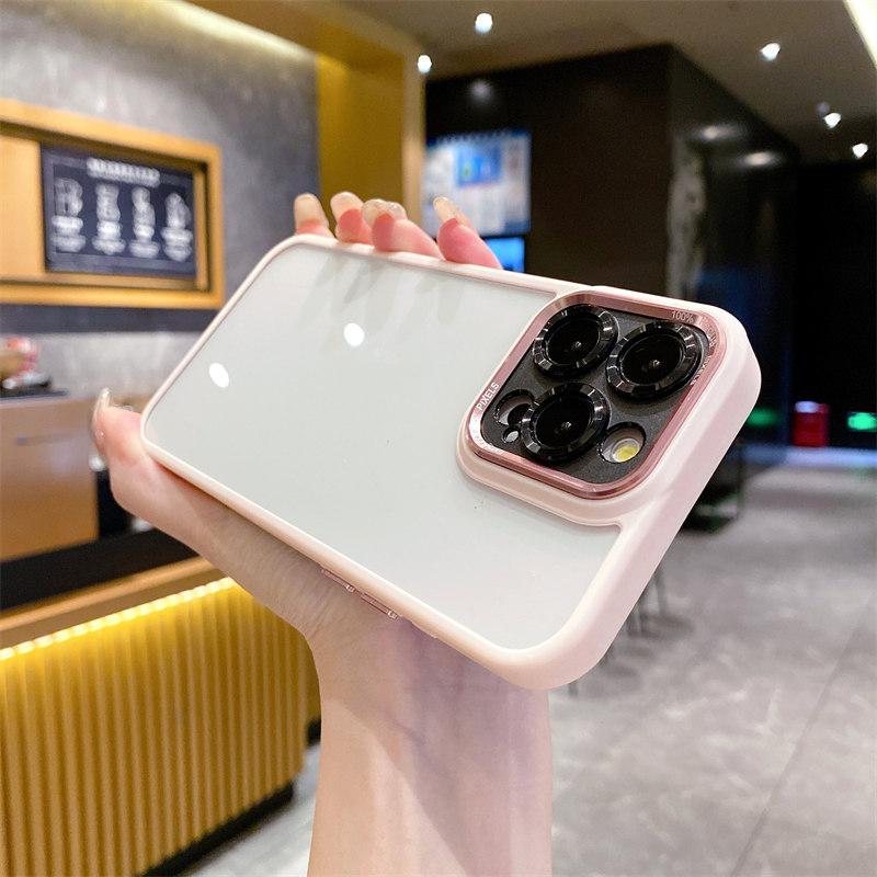 Luksuriøs Fargebezel av Høy Kvalitet Gjennomsiktig deksel for iPhone 15 Pro Max 14 Plus 13 12 Pro 11 All-inclusive Linsefilmdeksel