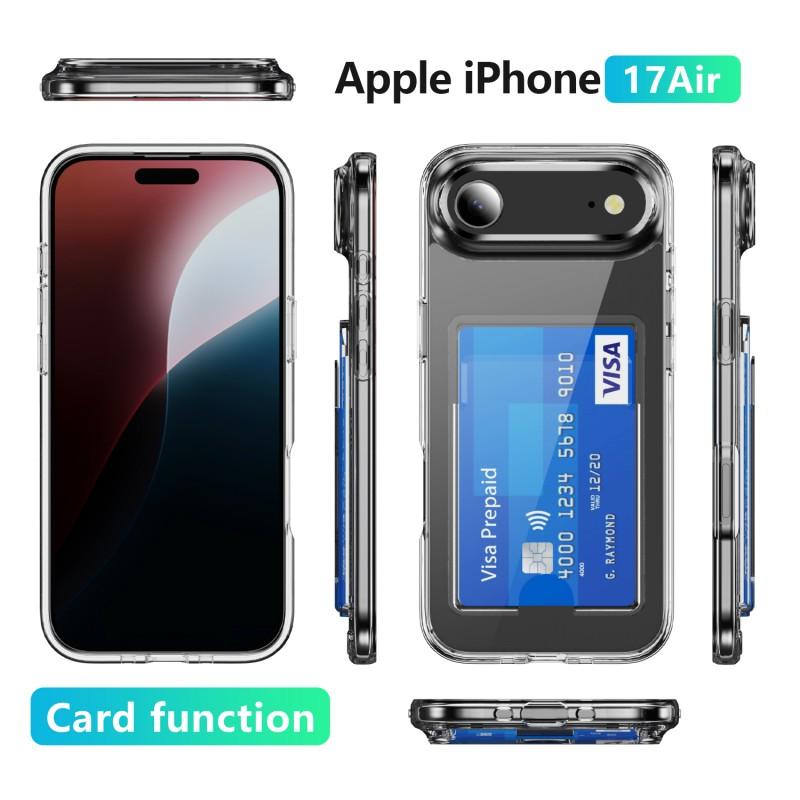 For iPhone 17 Air Clear Phone Case with Screen Film WANLONFENG CK Series Card Holder Cover (Big Lens Hole)