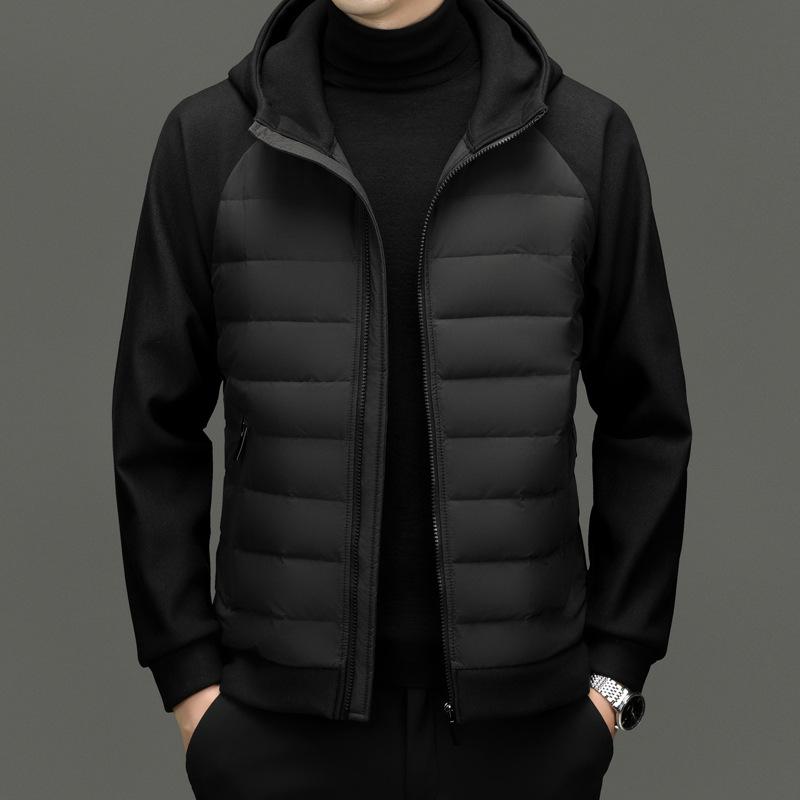 Men's Hooded Lightweight Down Jacket - Stylish Patchwork Short Coat for Fall and Winter Warmth