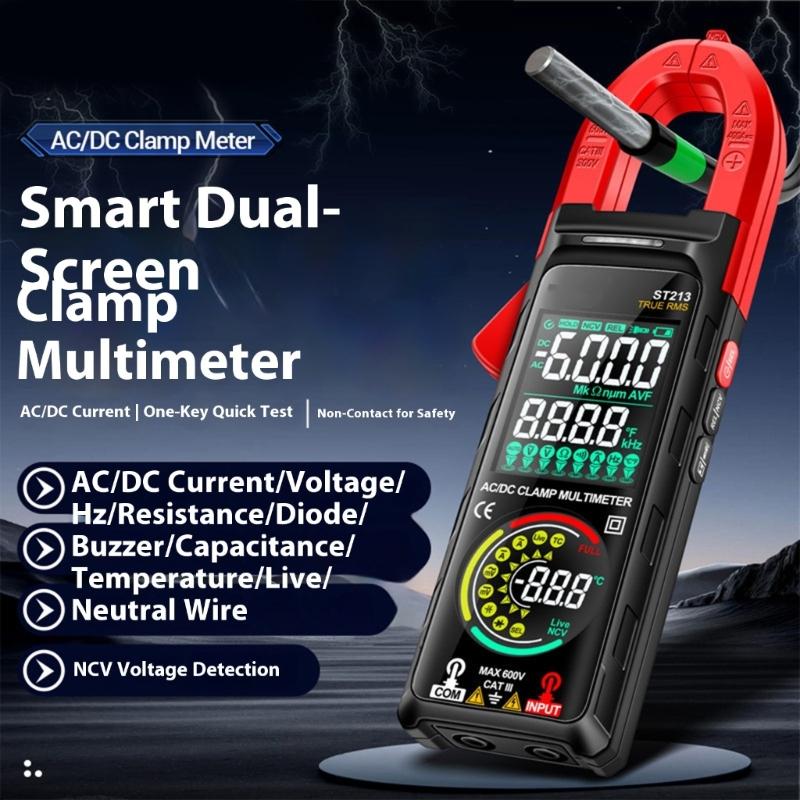 Professional Digital Clamp Meter 6000Counts Double Display Voltages Tester NonContact Voltages Sensors Builts In Flashlights