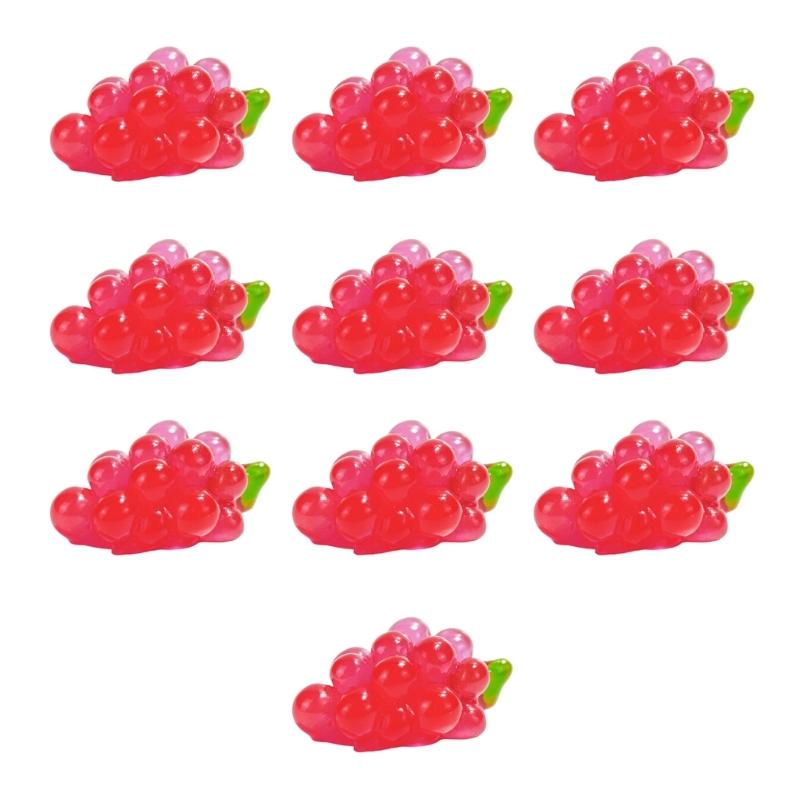 

10Pcs Glowing Grapes Small Resin Grapes Beads Glowing Grapes Fruit Miniatures for Jewelry Making Craft Embellishment красный