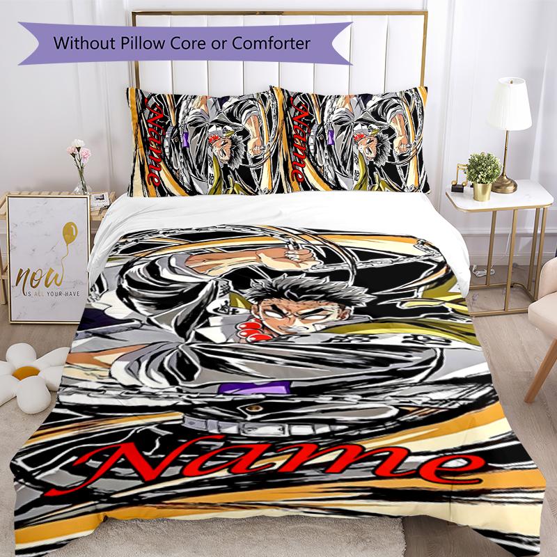 3pcs Custom Name Demon Slayer Character Theme Bedding Set Duvet Cover Closure Includes 1 Duvet Cover & 2 Pillowcases for All Seasons Bedroom Decor