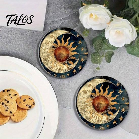 Talos 2PCS Car Coasters, Decorative Silicone Non-Slip Auto Accessories, Reusable Stain-Resistant Thermal Pads, for Home Bar Kitchen