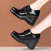 9cm Small Size 32-43 Deep Mouth Bright Leather Loafers Womens Platform Wedges Shoes 2026 Fall High Heels Shoes Office Mom Model