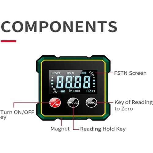 USB Rechargeable Digital Angle Finder with Electronic Laser & LCD Inclinometer - Waterproof Level Tool with Strong Magnetic Base, Waterproof Digital L