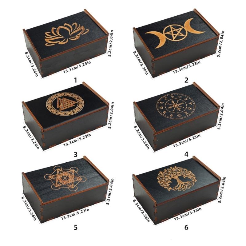 Portable Tarots Cards Box Astrology Divination Storage Case Wood Cards Container Exquisite Astrology Trinkets Box