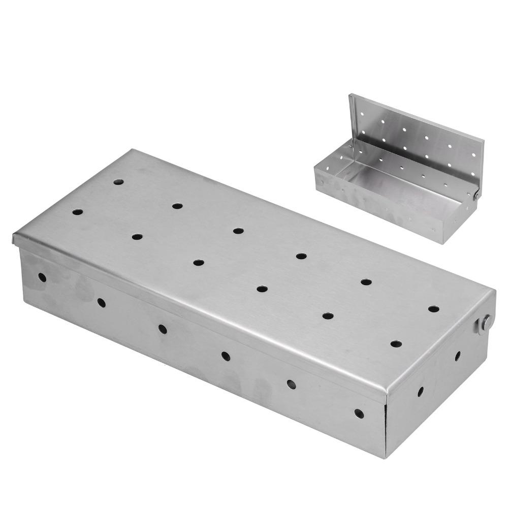 Silver Grill Accessory Rectangular Pellet Smoke Box Smoker Tube Barbecue Accessory Charcoal Grill