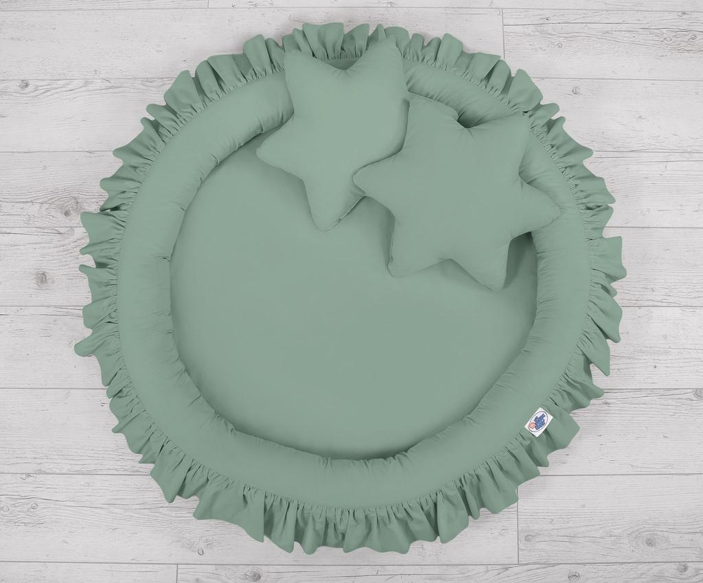 Set: hanging canopy for a children's room, nest with ruffle, pillows - sage