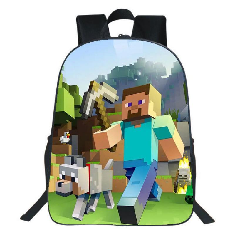 Minecraft Backpack For Kids With Printed Design Nylon School Bag With Padded Straps For Elementary Students