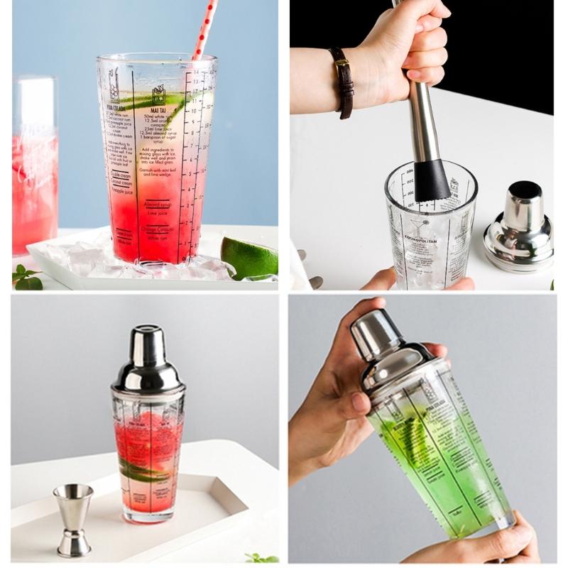 Elegant 400ml Cocktails Mixing Set Shaker Set Including Large Shaker Stirrer and Measuring Cup for Parties