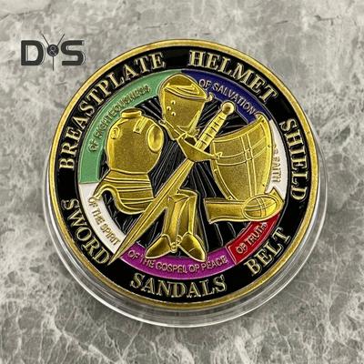 Moneta commemorativa in metallo con diametro di 1,57" dell'Armatura di Dio, indossata su tutta la moneta da sfida del soldato corazzato a doppia faccia dell'Armatura di Dio per la chiesa militare.