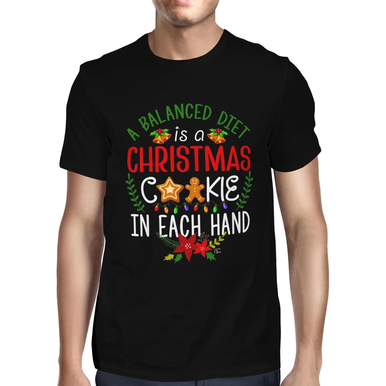1Tee Mens A Balanced Diet is a Christmas Cookie in Each Hand! T-Shirt M