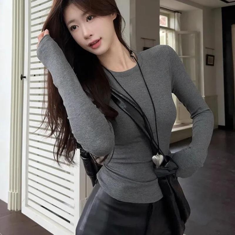 

Тонка жіноча футболка з довгим рукавом, нова, німецький оксамит, внутрішня футболка, топ для багатошаровості S сірий колір