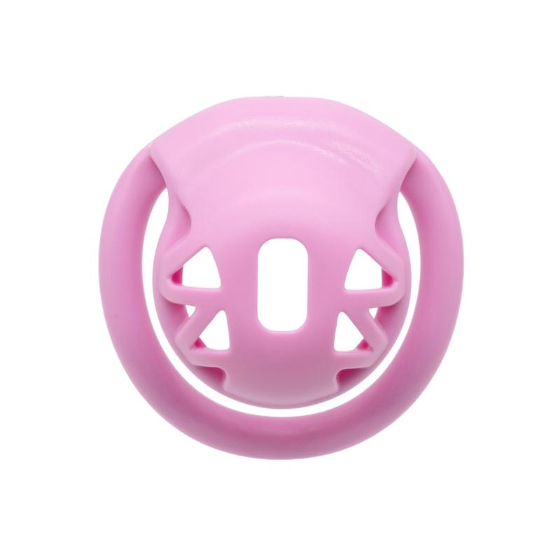 Pink Small ABS Plastic Hollow Male Chastity Cage Penis Lock with 4 Size Curved Ring Sex Toys