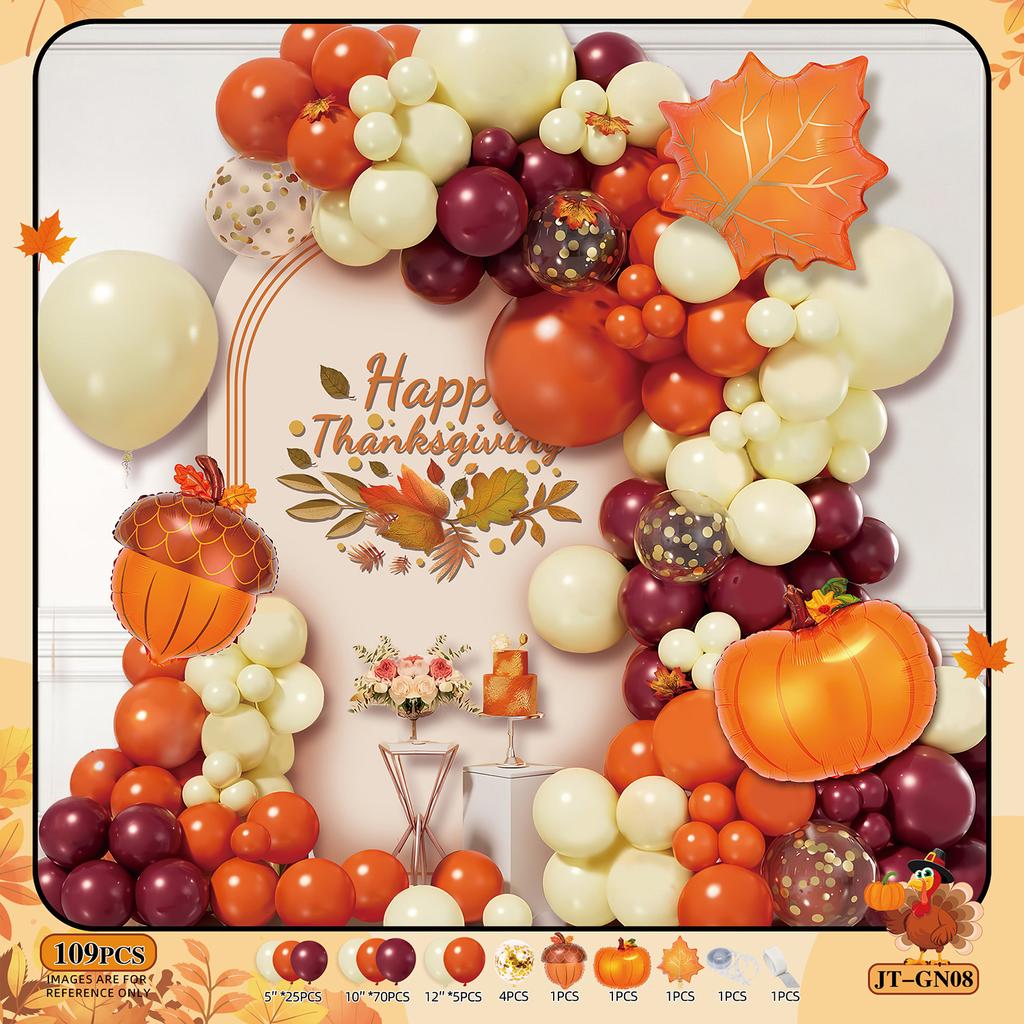Thanksgiving Orange Balloon Chain Fall Themed Party Decoration Birthday Wedding Scene Decoration Balloon Arch