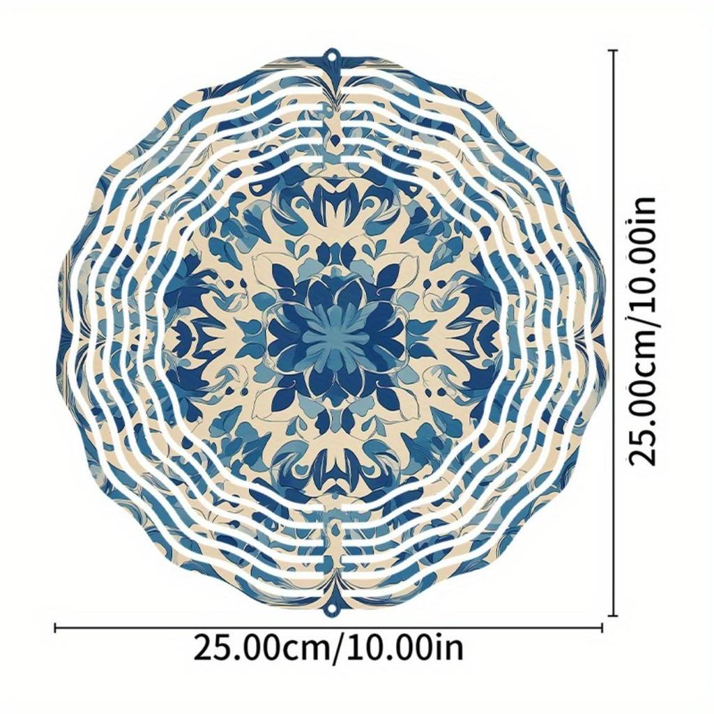 10 Zoll Blau Weiß Floral Metall Windspiel mit 360 Schwenkhaken für Garten Balkon Terrasse Außendekor Frühling Sommer