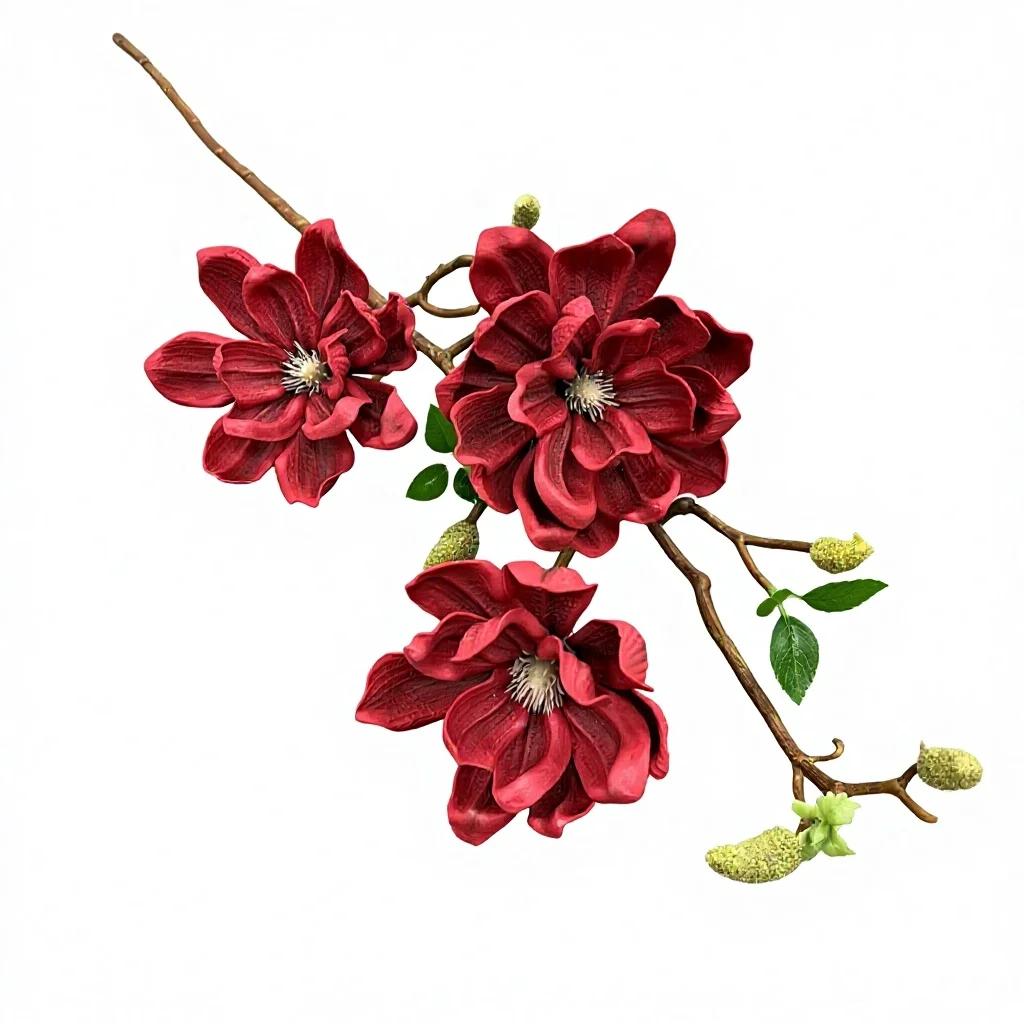 3pcs Artificial Magnolia Flower 3 Heads Large Magnolia Tree Branch for Wedding Home Decoration Outdoor Floral Arrangent