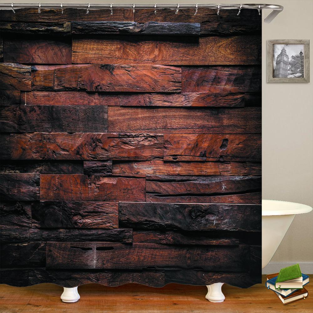 Nordic Retro Style Wood Board Grain 3D Printing Shower Curtain With Hooks Polyester Waterproof Home Decor Curtains 180x180cm