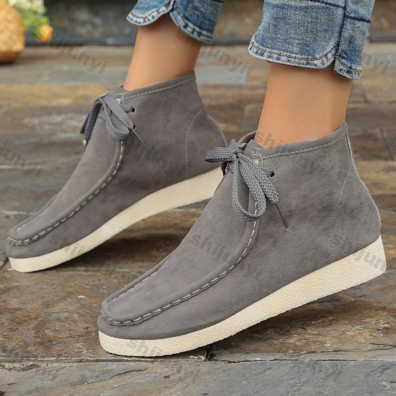 Modische Keilstiefel für Damen Retro Damen Stiefeletten Herbst Trend Runde Spitze Plateau Stiefel Bequeme Schuhe für Damen Modische Kurze Stiefel