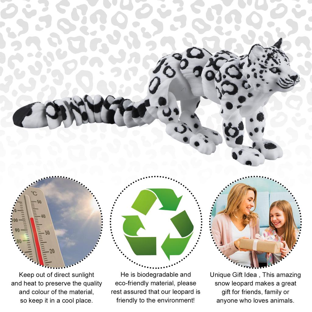 3D Printed Flexible Articulated Fidget Toys Creative Skeleton Snow Leopard Ornament Articulating Animal Figurine for Kids Adults