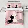 3-piece Down Duvet Cover with Couple Cat Pattern Print (1 Down Duvet Cover+2 Pillowcases, No Core) Soft Bedding Set