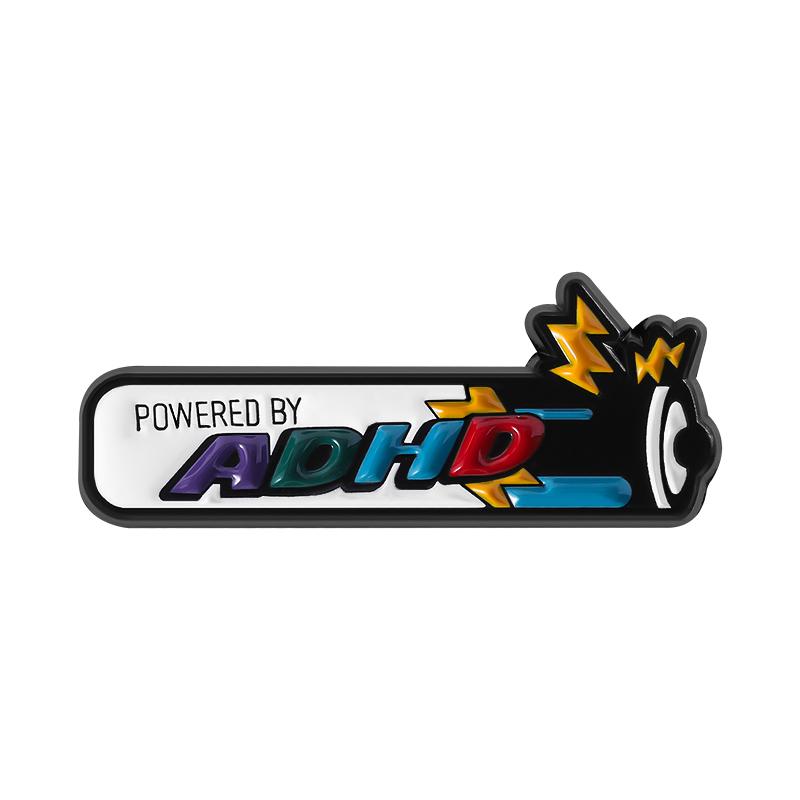 Powered By ADHD Enamel Pin Funny Battery Autism ADHD Anxiety Mental Health Awareness Brooches Lapel Badge Friends Jewelry Gifts
