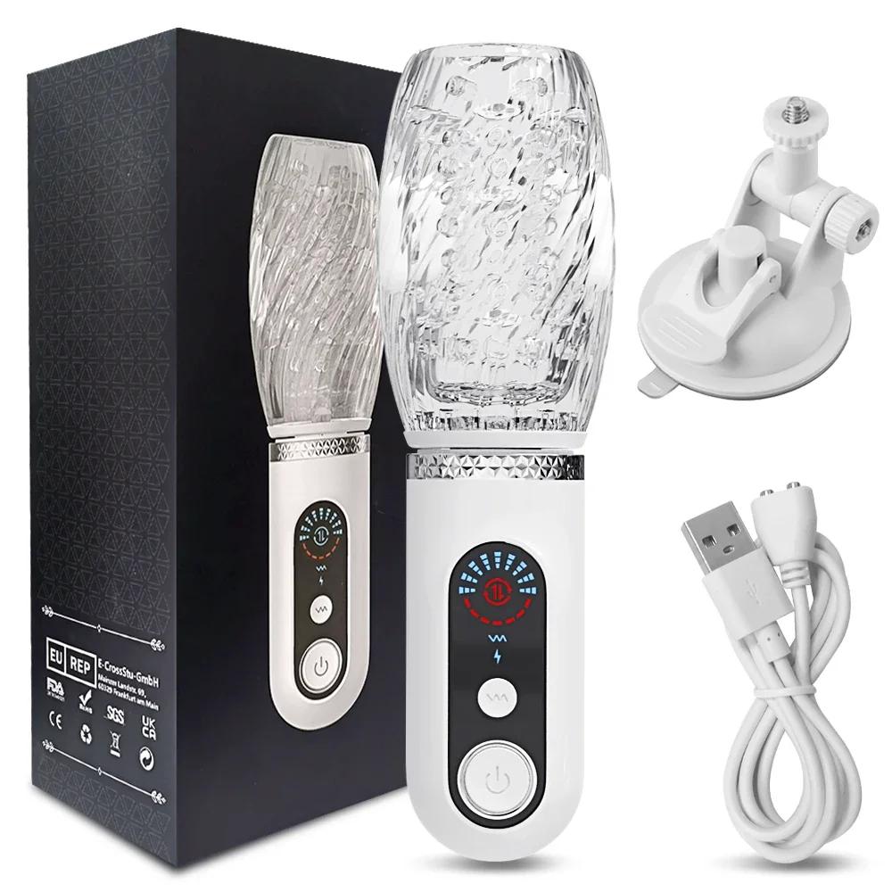 Tasse Masturbateur Mâle Poussée Automatique Rotative Vibrante Pompe à Pénis Entraîneur Tasse de Masturbation Jouets Sexuels pour Hommes Adultes