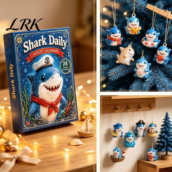 Blind Box Toys for Kids Marine Shark Advent Calendar, 24 Days Christmas Acrylic Collectible Party Favors Figures, Hanging Ornament Holiday Home Decor