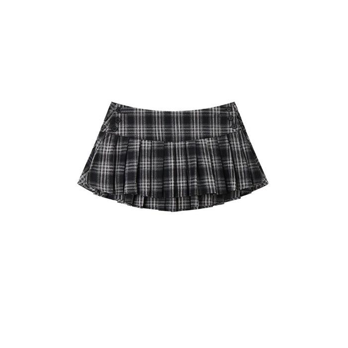 

Женская короткая плиссированная юбка А-силуэта в черную клетку по-корейски - Универсальная летняя мода L for 110-120 jin