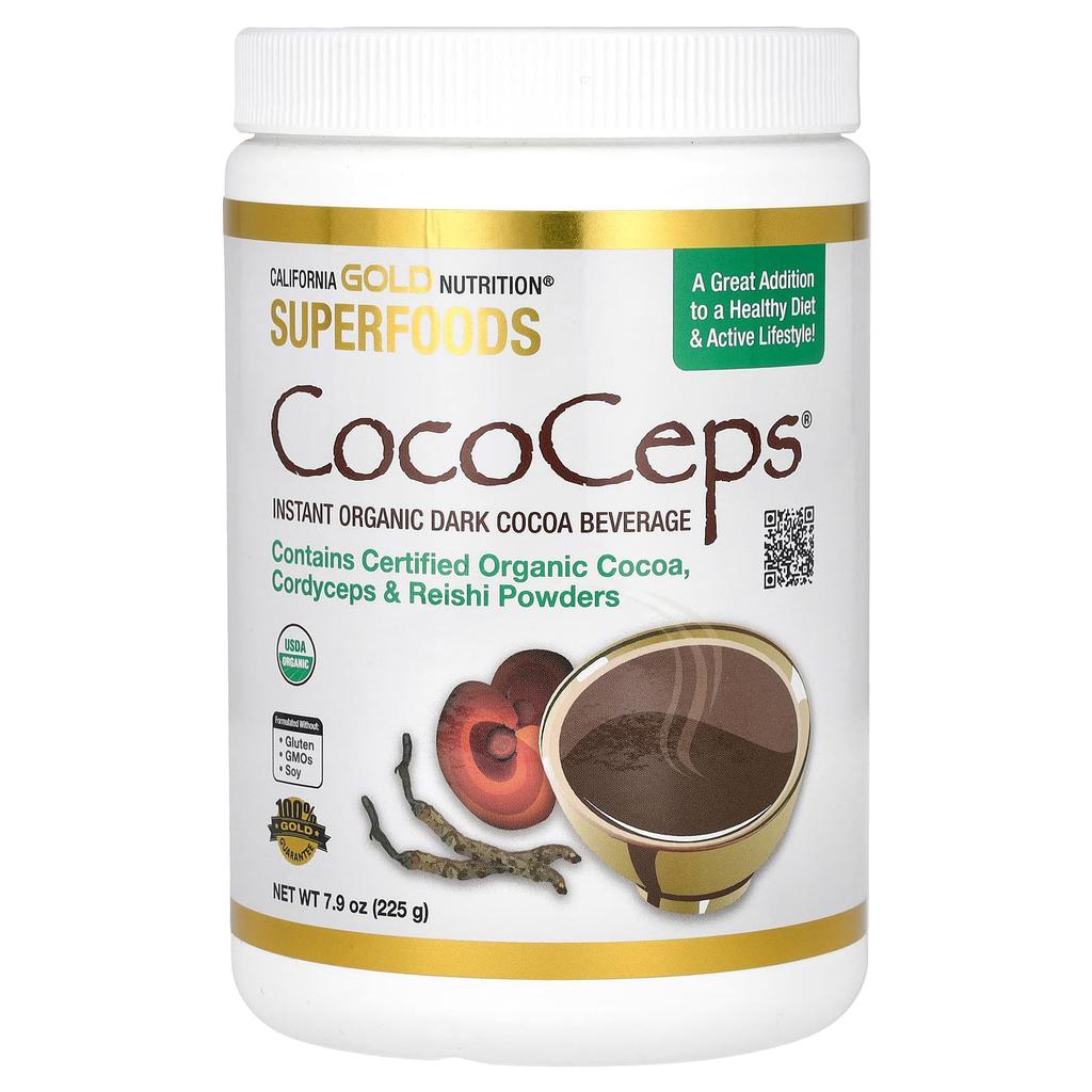 Superfood, Cococeps, Organic Cocoa, Cordyceps Militaris and Reishi Mushrooms, 225G(7.93Oz)