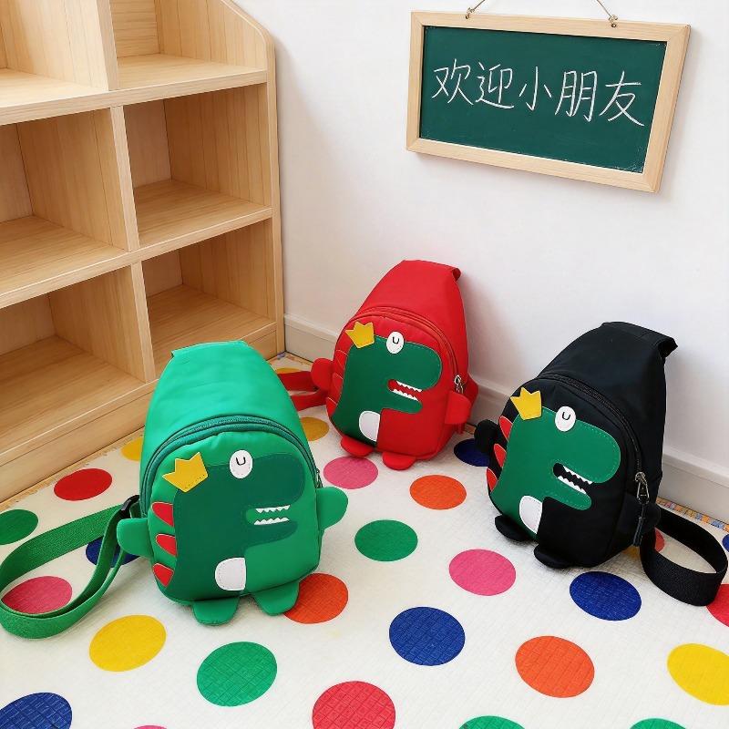 Dinosaur pattern nylon shoulder bag kindergarten daily matching contrasting color sewing line children's small bag milk dragon messenger bag