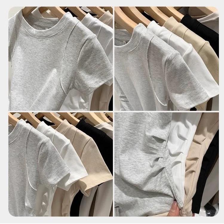 Women's Slim-Fit Black Fishbone Straight-Shoulder T-Shirt – 92% Cotton, 8% Spandex Summer Top