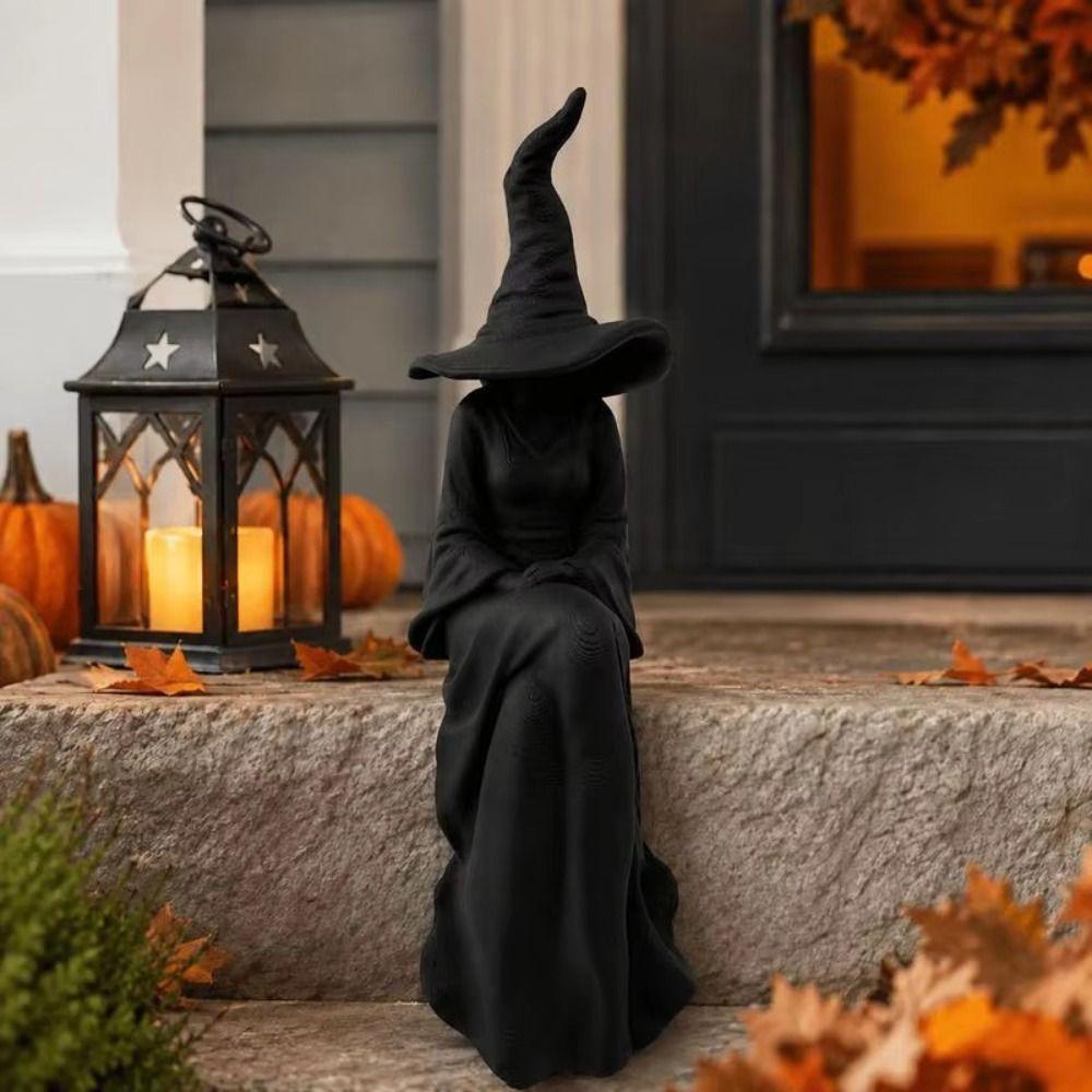 Black Sitting Witch Statue Retro Spooky Bookshelf Ornament Home Decoration